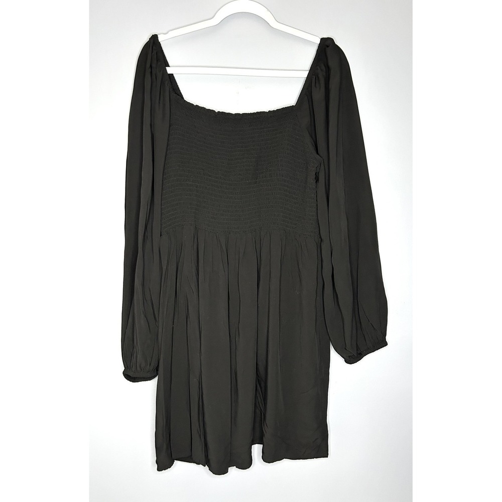 Gap Babydoll Puff Sleeve Smocked Mini Dress 2XL Black Square Neck Milk Maid - Picture 13 of 14